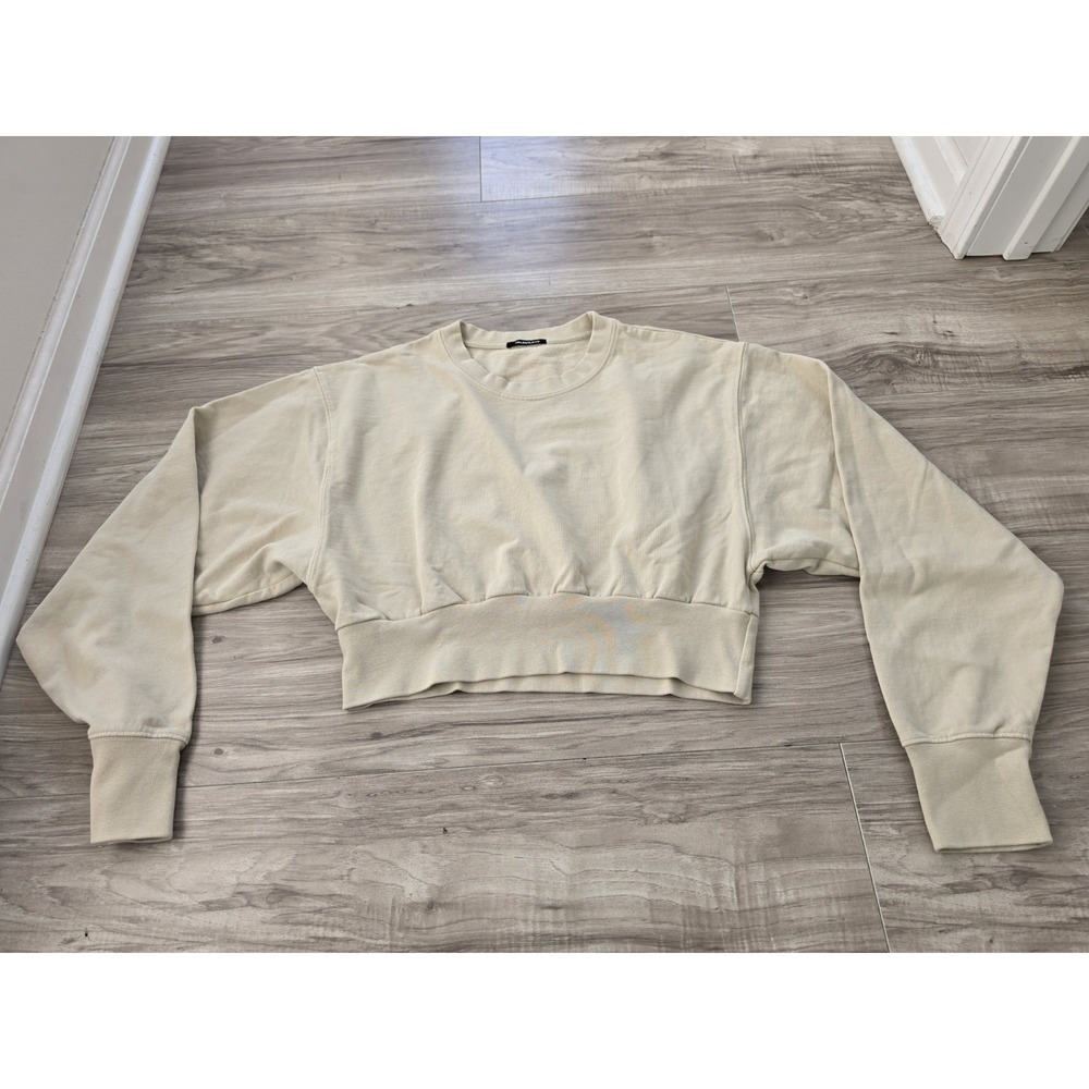 Talentless Cropped Womens Large Sweatshirt Beige Tan Cotton